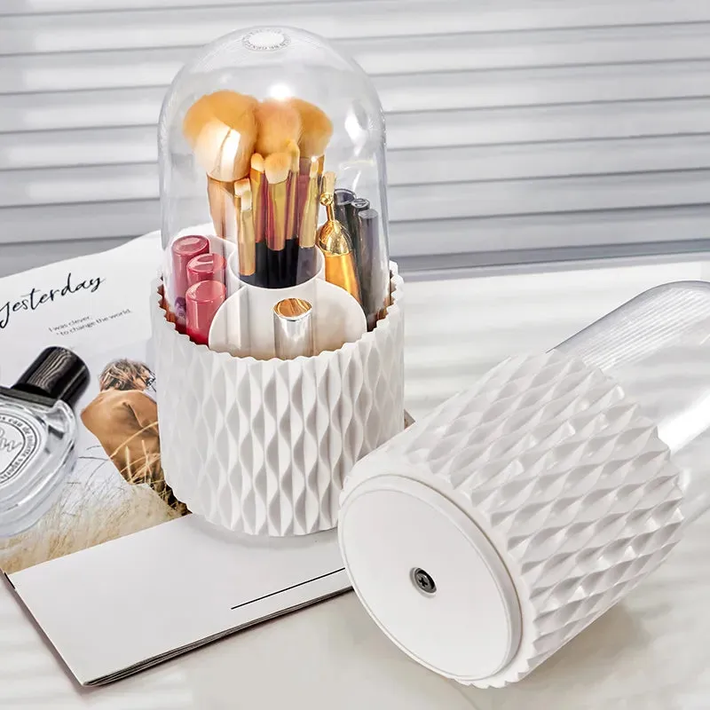 Lady Glams 360 Rotating Makeup Brush Holder Organizer: Clear, Dustproof, and Stylish Storage Solution