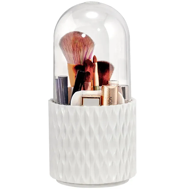Lady Glams 360 Rotating Makeup Brush Holder Organizer: Clear, Dustproof, and Stylish Storage Solution