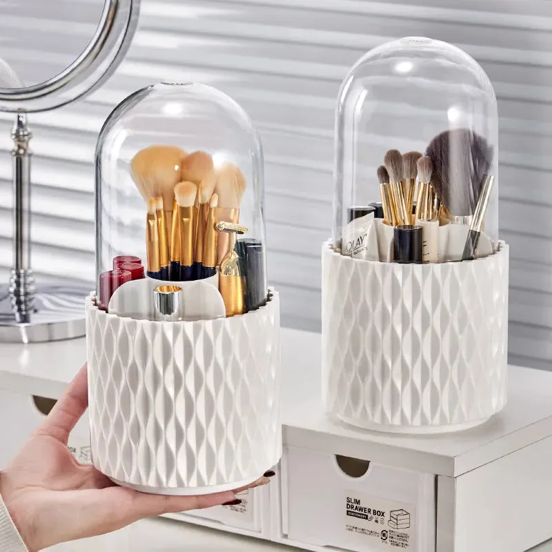 Lady Glams 360 Rotating Makeup Brush Holder Organizer: Clear, Dustproof, and Stylish Storage Solution