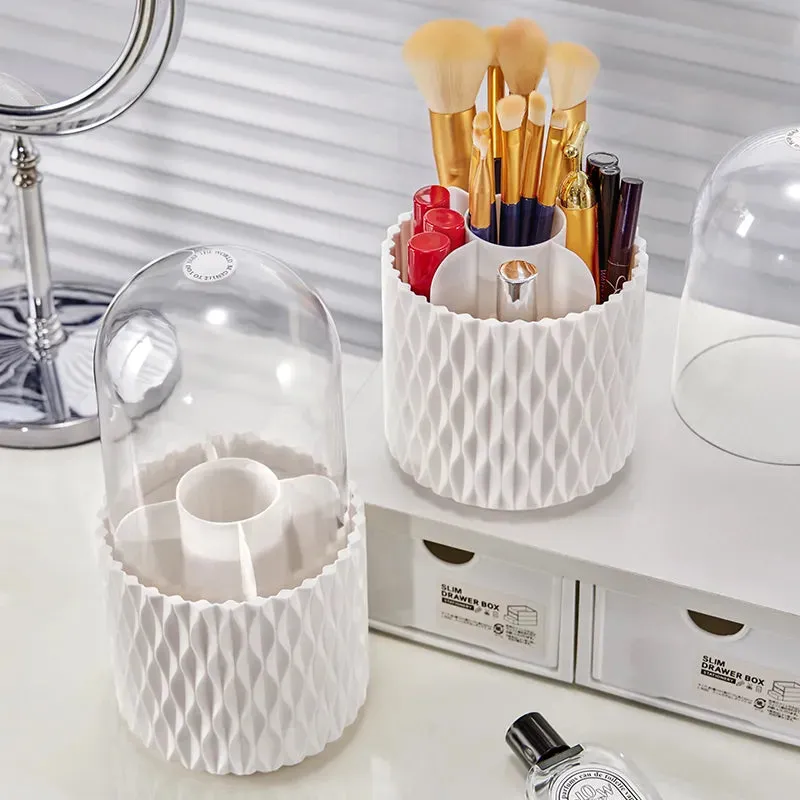 Lady Glams 360 Rotating Makeup Brush Holder Organizer: Clear, Dustproof, and Stylish Storage Solution
