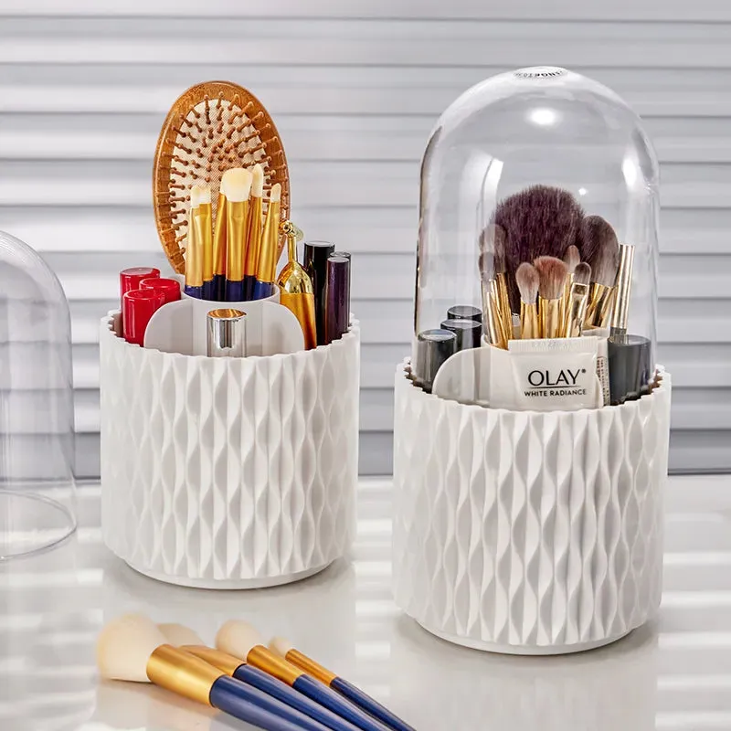 Lady Glams 360 Rotating Makeup Brush Holder Organizer: Clear, Dustproof, and Stylish Storage Solution