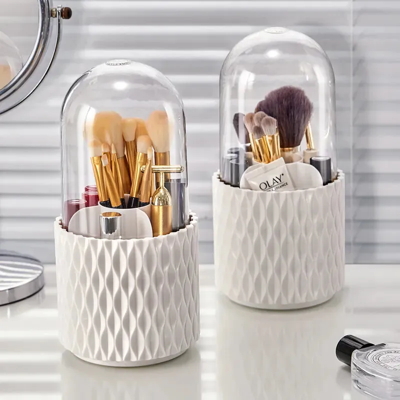 Lady Glams 360 Rotating Makeup Brush Holder Organizer: Clear, Dustproof, and Stylish Storage Solution