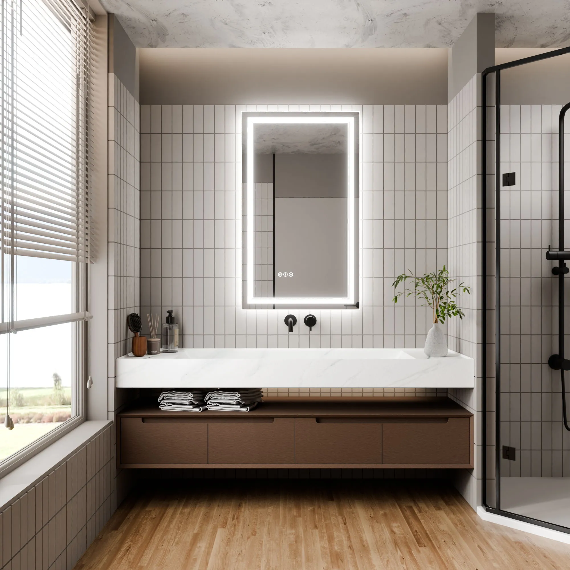 Led Bathroom Mirror, 24X40" Bathroom Vanity Mirrors With Lights, Mirrors For Wall With Smart Touch Button, Anti - Fog, Memory Function, Stepless Dimmable Makeup Mirror (Horizontal / Vertical)