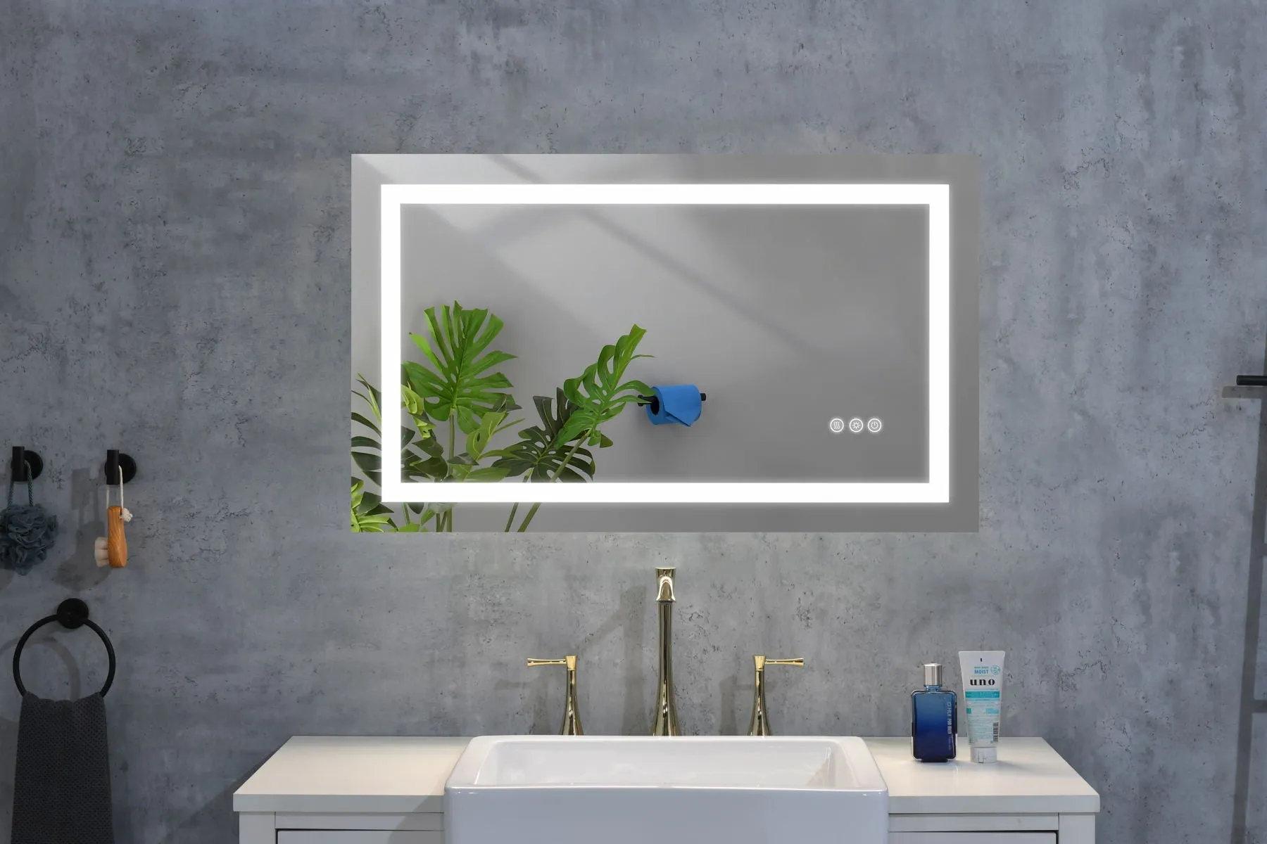 LED Bathroom Mirror Framed Gradient Front And Backlit For Bathroom, 3 Colors Dimmable, Enhanced Anti-Fog Wall Mounted Lighted Vanity Mirror - Gold
