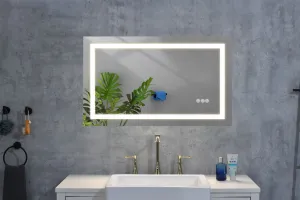 LED Bathroom Mirror Framed Gradient Front And Backlit For Bathroom, 3 Colors Dimmable, Enhanced Anti-Fog Wall Mounted Lighted Vanity Mirror - Gold