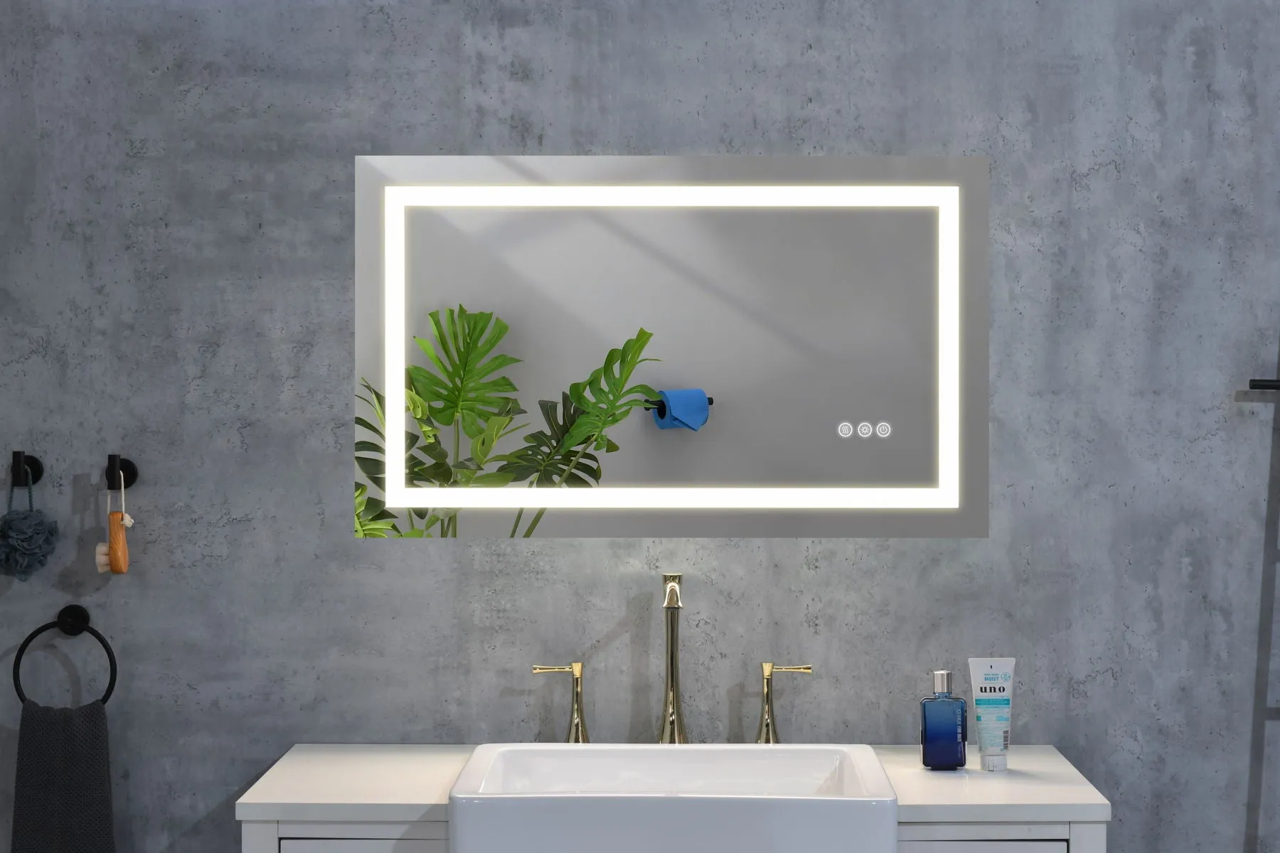 LED Bathroom Mirror Framed Gradient Front And Backlit For Bathroom, 3 Colors Dimmable, Enhanced Anti-Fog Wall Mounted Lighted Vanity Mirror - Gold