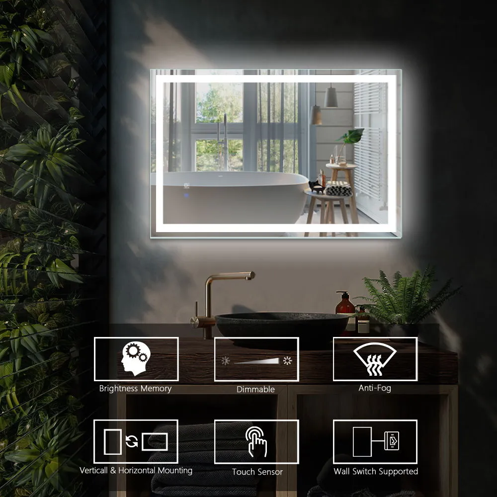 LED Bathroom Vanity Mirror With Light, 24 X 36", Anti Fog, Dimmable, Color Temper 5000K, Backlit / Front Lit, Both Vertical And Horizontal Wall Mounted Vanity Mirror