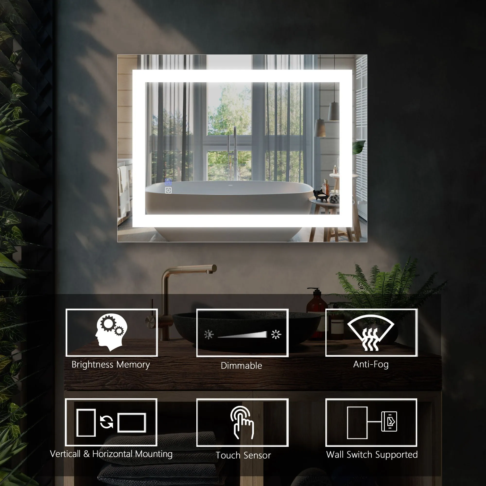 LED Bathroom Vanity Mirror With Light, 28 X 36", Anti Fog, Dimmable, Color Temper 5000K, Backlit / Front Lit, Both Vertical And Horizontal Wall Mounted Vanity Mirror