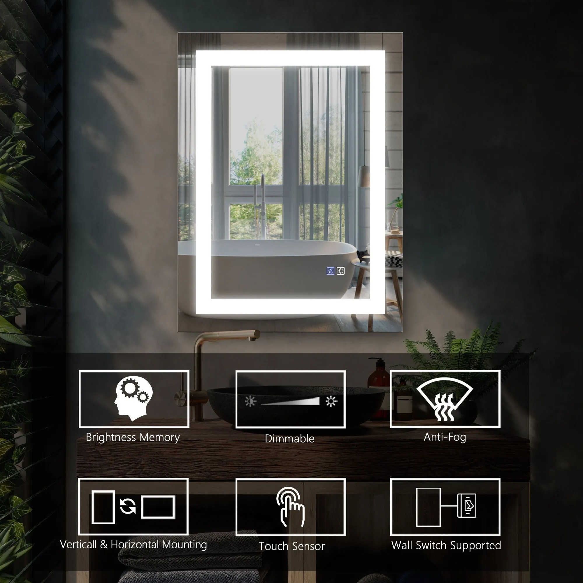 LED Bathroom Vanity Mirror With Light, 28 X 36", Anti Fog, Dimmable, Color Temper 5000K, Backlit / Front Lit, Both Vertical And Horizontal Wall Mounted Vanity Mirror