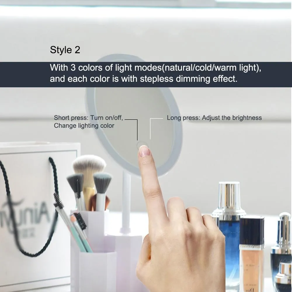LED Cosmetic Mirror with Storage Base Organizer
