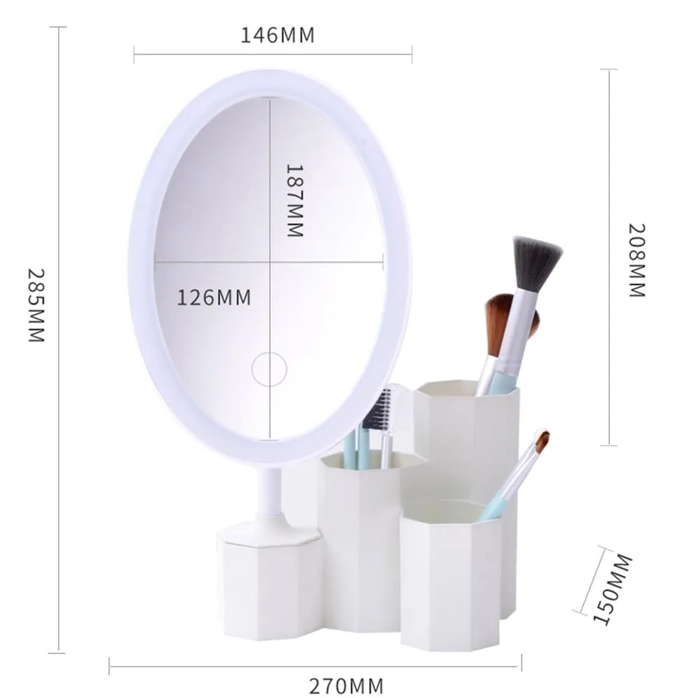 LED Cosmetic Mirror with Storage Base Organizer
