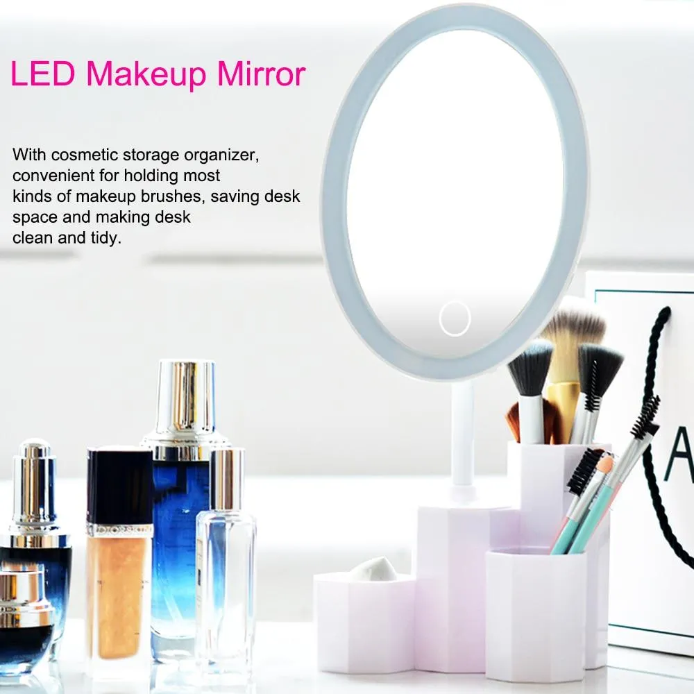 LED Cosmetic Mirror with Storage Base Organizer