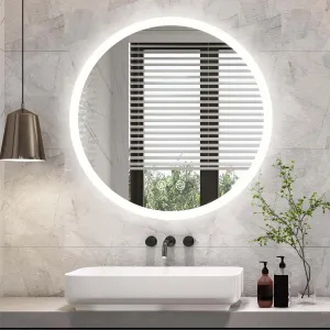 Led Round Lighted Mirror, 24 Inch Bathroom Backlit Vanity Mirror Wall Mounted With 3000K/4500K/6000K Adjustable, Anti-Fog, Smart Touch Button, Stepless Dimmable Lighted Makeup Mirror