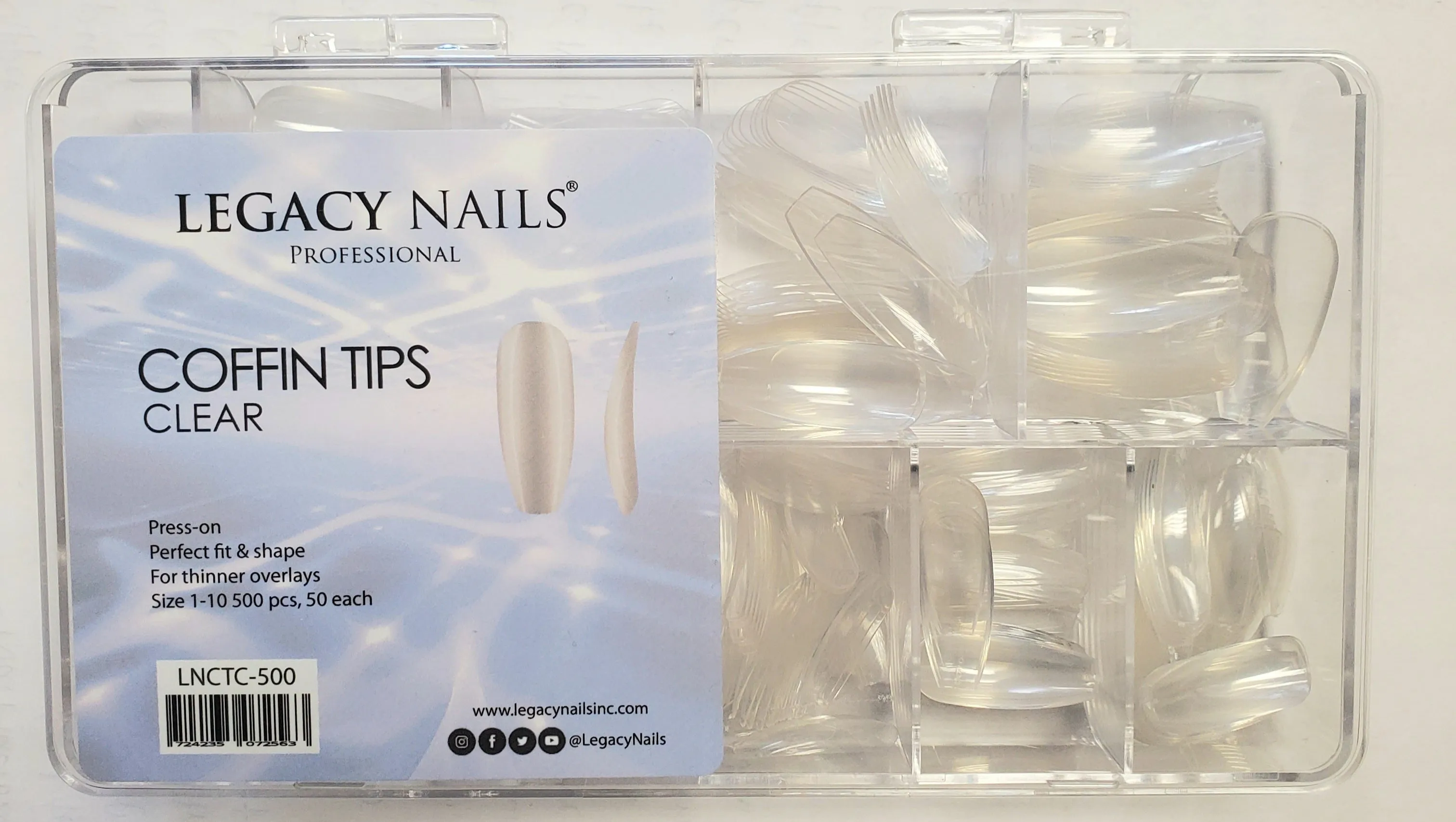 Legacy Nails Nail Tips, "Coffin" Full Clear
