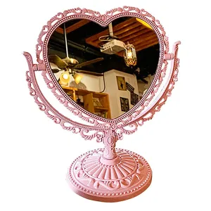 Licogel Table Mirror Double-Sided Vintage Heart Shape Countertop Mirror Desktop Mirror Decorative Nonslip Flexible Nonskid