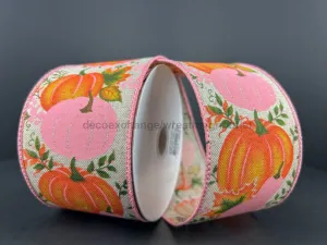 Light Natural Linen/Pink-Sunflower Gourd-Ferns, 2.5"X10Y 61424-40-26