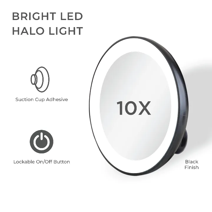Lighted Compact Mirror with Magnification & Suction Cup