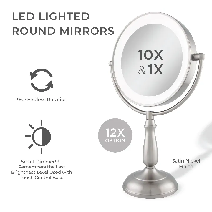 Lighted Makeup Mirror with Magnification & Touch Base
