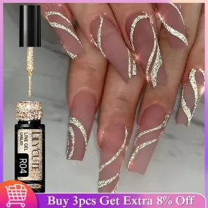 LILYCUTE 5ML Reflective Glitter Liner Gel Polish Nail Art Champagne Sparkling Lines Painting Gel Semi Permanent UV French Nails