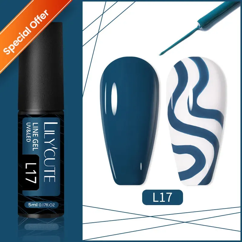 LILYCUTE 5ML Reflective Glitter Liner Gel Polish Nail Art Champagne Sparkling Lines Painting Gel Semi Permanent UV French Nails