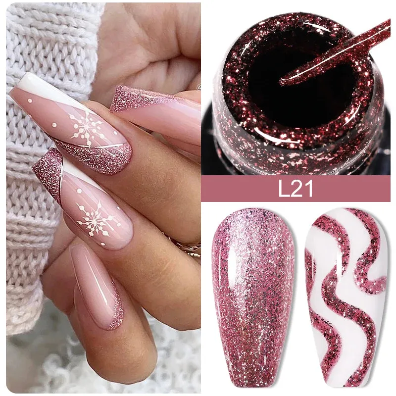 LILYCUTE 5ML Reflective Glitter Liner Gel Polish Nail Art Champagne Sparkling Lines Painting Gel Semi Permanent UV French Nails