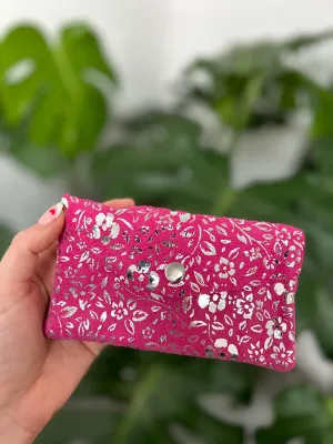 Lipstick Metallic Floral Leather Purse