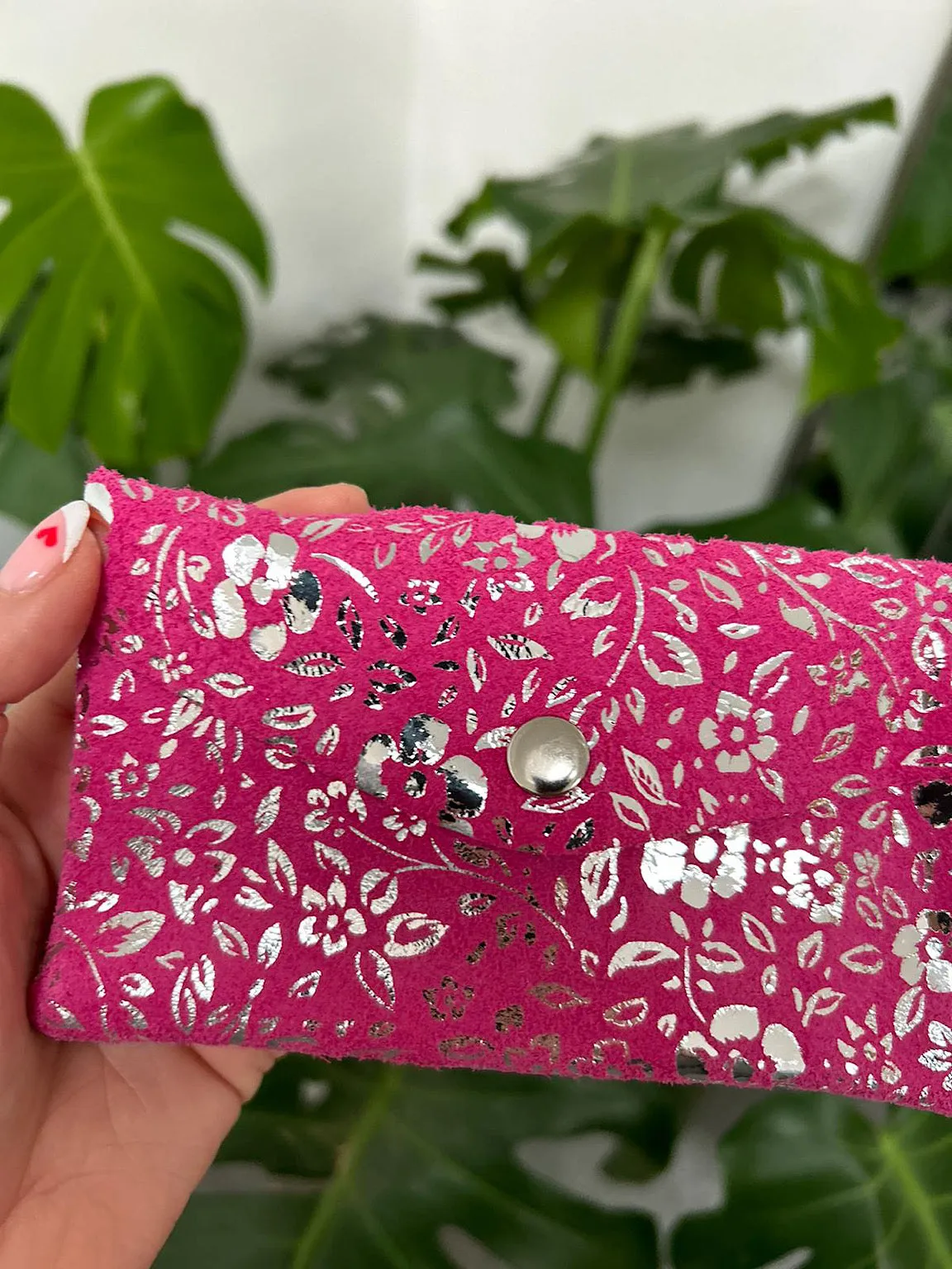 Lipstick Metallic Floral Leather Purse