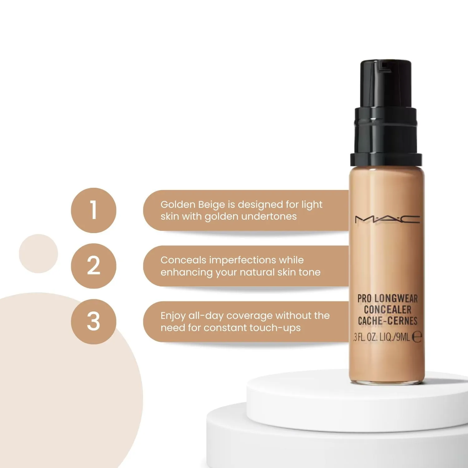 Mac Pro Longwear Concealer NW 20 Golden Beige with Golden Undertone for Light Skin, 0.3 oz