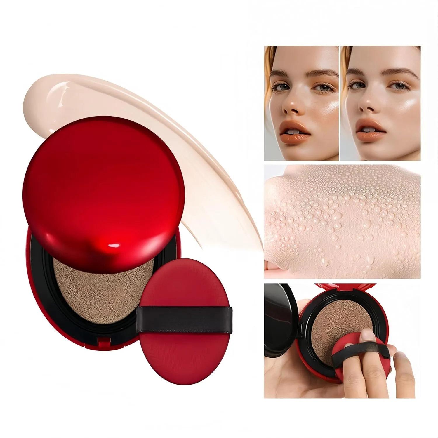 MAEPEOR Cushion Foundation 9 Colors Full Coverage Weightless Satin Glow Foundation Hydrating Long-Lasting Cushion BB Cream (Color 05)