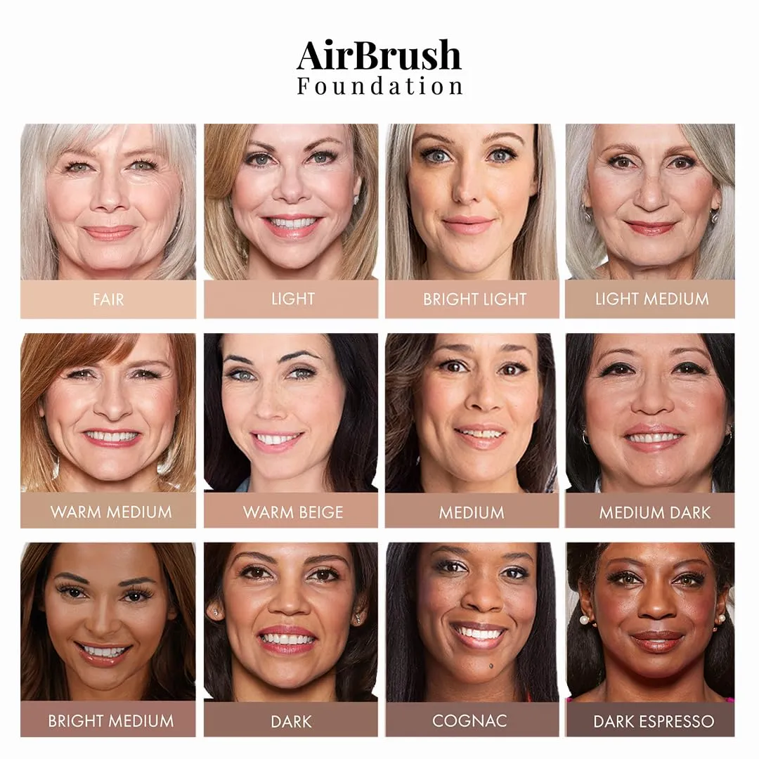 MagicMinerals AirBrush Foundation by Jerome Alexander  2pc Set with Airbrush Foundation and Kabuki Brush - Spray Makeup with Anti-aging Ingredients for Smooth Radiant Skin - Light