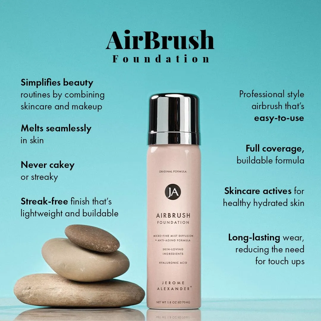 MagicMinerals AirBrush Foundation by Jerome Alexander  2pc Set with Airbrush Foundation and Kabuki Brush - Spray Makeup with Anti-aging Ingredients for Smooth Radiant Skin - Light
