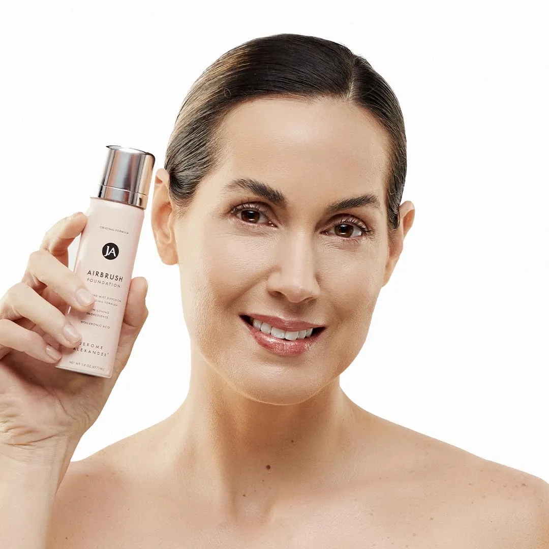 MagicMinerals AirBrush Foundation by Jerome Alexander  2pc Set with Airbrush Foundation and Kabuki Brush - Spray Makeup with Anti-aging Ingredients for Smooth Radiant Skin - Light