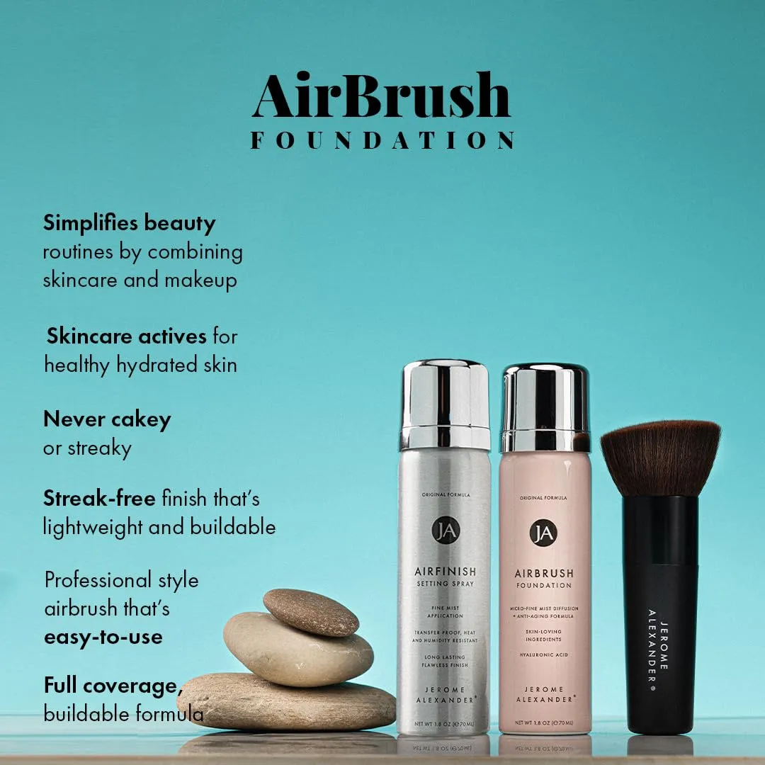 MagicMinerals AirBrush Foundation Set by Jerome Alexander  3pc Set Includes AirFinish, Foundation and Kabuki Brush - Spray Makeup with Anti-aging Ingredients for Smooth Radiant Skin (Dark Espresso)
