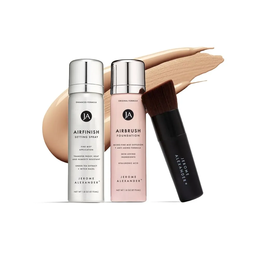 MagicMinerals AirBrush Foundation Set by Jerome Alexander  3pc Set Includes AirFinish, Foundation and Kabuki Brush - Spray Makeup with Anti-aging Ingredients for Smooth Radiant Skin (Dark Espresso)