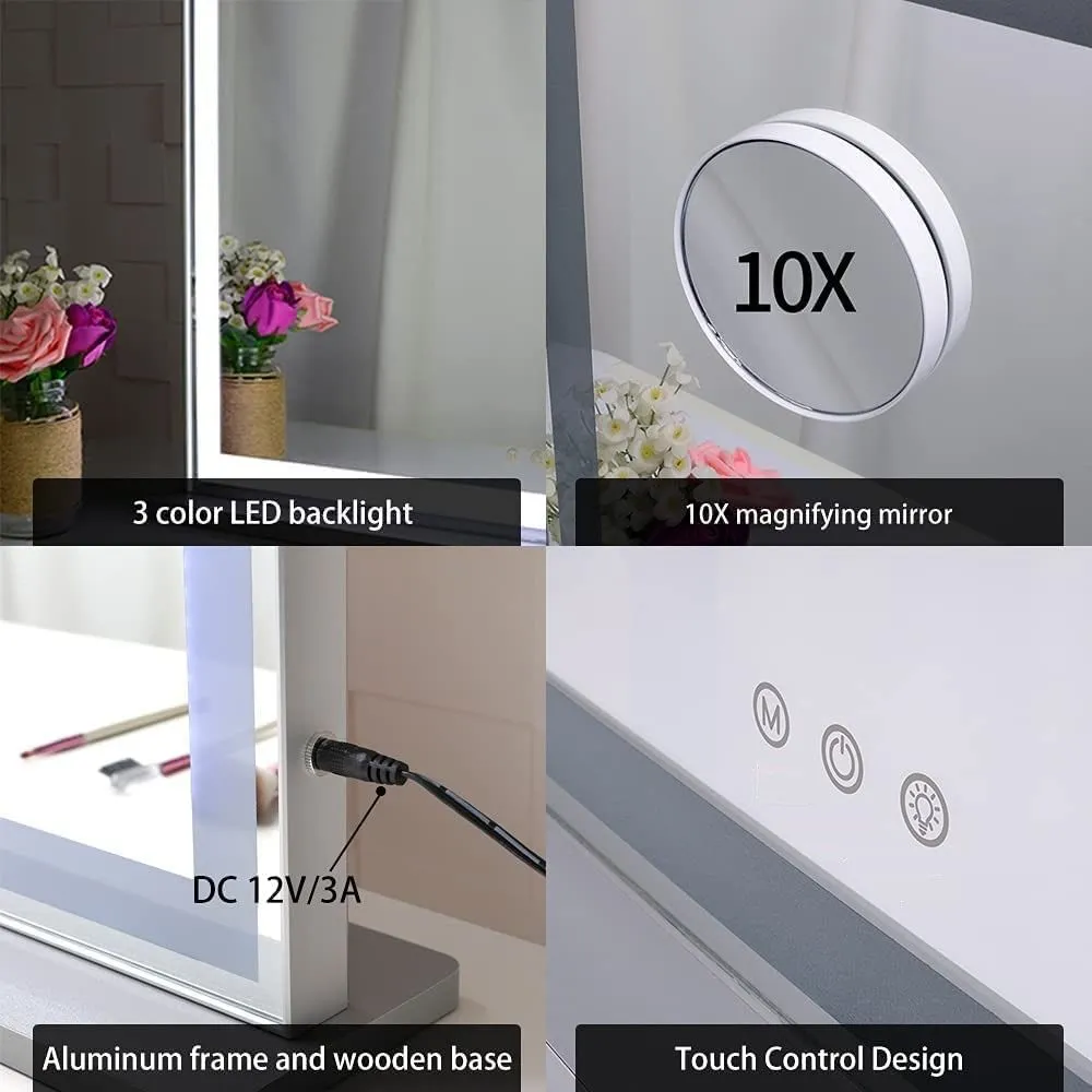 Magnification Mirror with Smart Touch Control and 3 Colors Dimmable Light for Bathroom and Bedroom