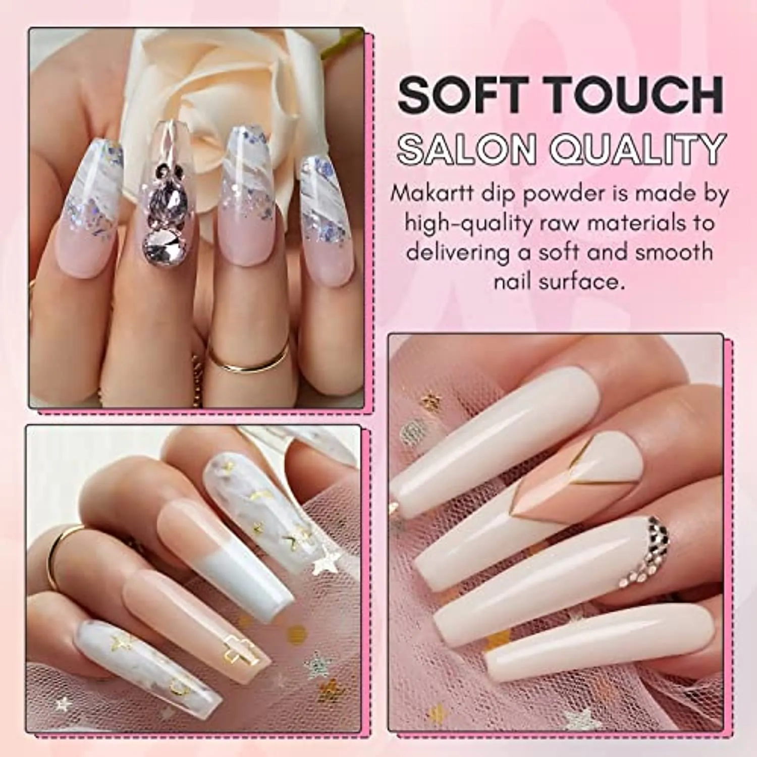 Makartt Dipping Powder Container Bundle with 6 Colors Clear Pink Dip Powder Nail Kit, French Manicure Molding with Finger Guide Easy White Pink Smile Line