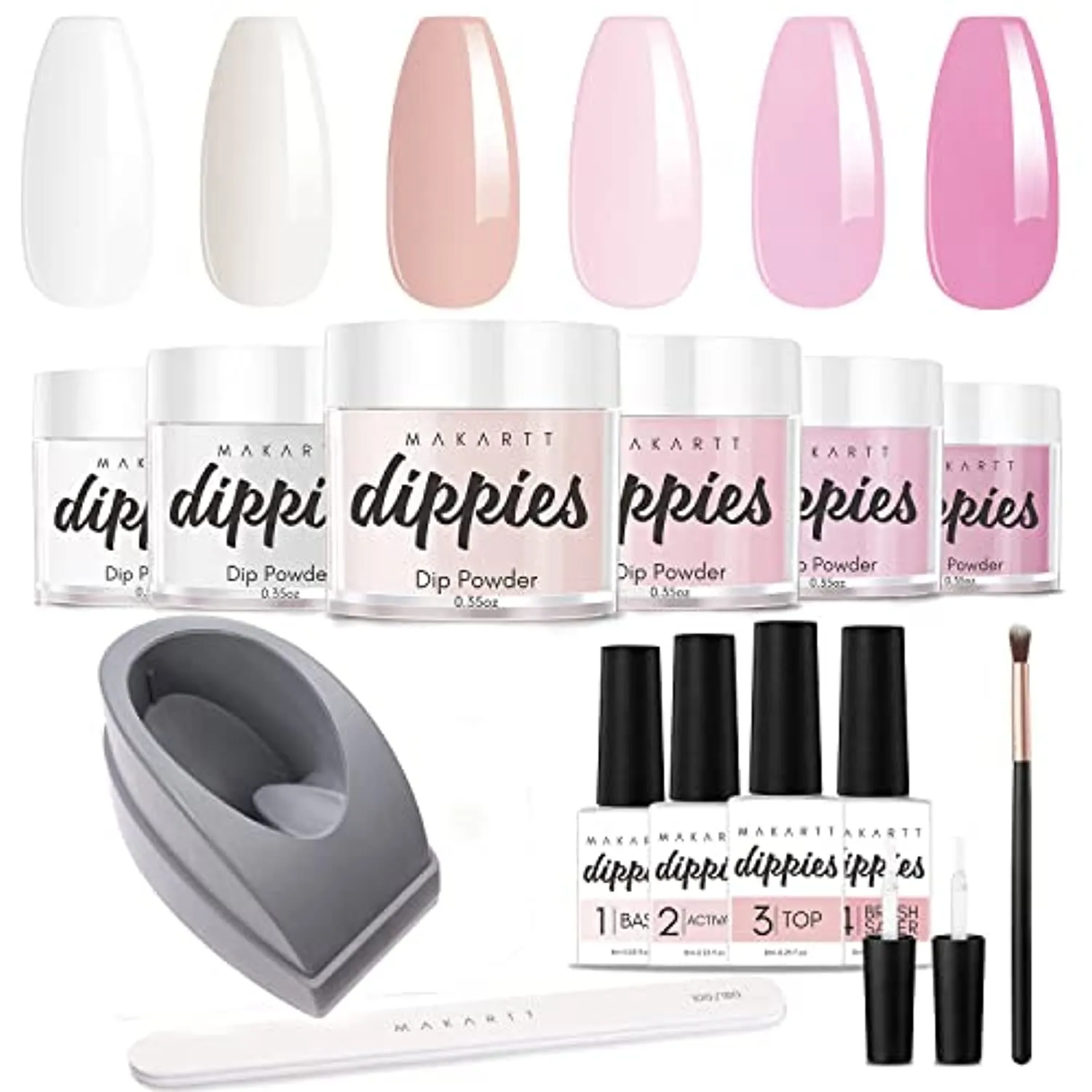 Makartt Dipping Powder Container Bundle with 6 Colors Clear Pink Dip Powder Nail Kit, French Manicure Molding with Finger Guide Easy White Pink Smile Line