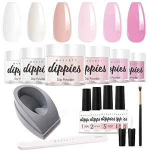 Makartt Dipping Powder Container Bundle with 6 Colors Clear Pink Dip Powder Nail Kit, French Manicure Molding with Finger Guide Easy White Pink Smile Line