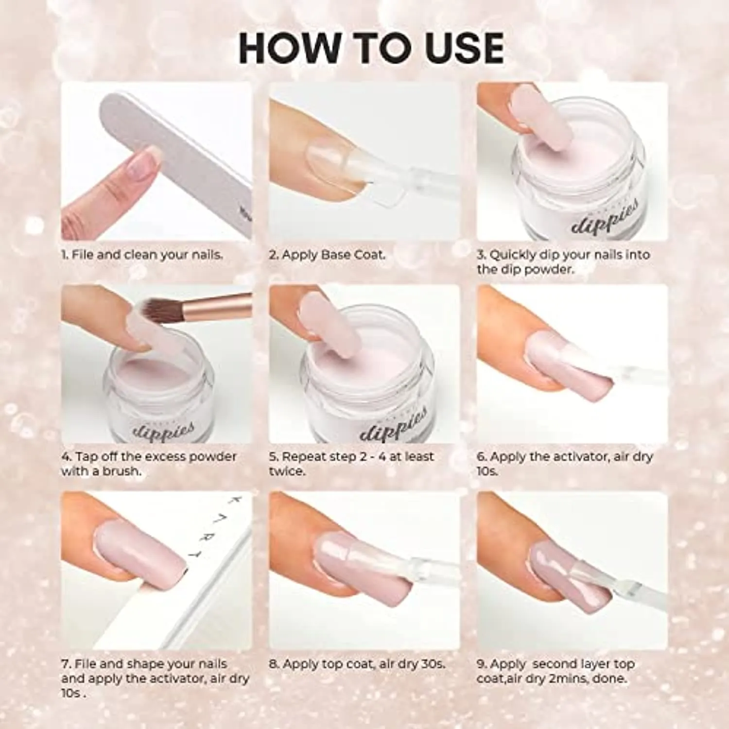 Makartt Dipping Powder Container Bundle with 6 Colors Clear Pink Dip Powder Nail Kit, French Manicure Molding with Finger Guide Easy White Pink Smile Line