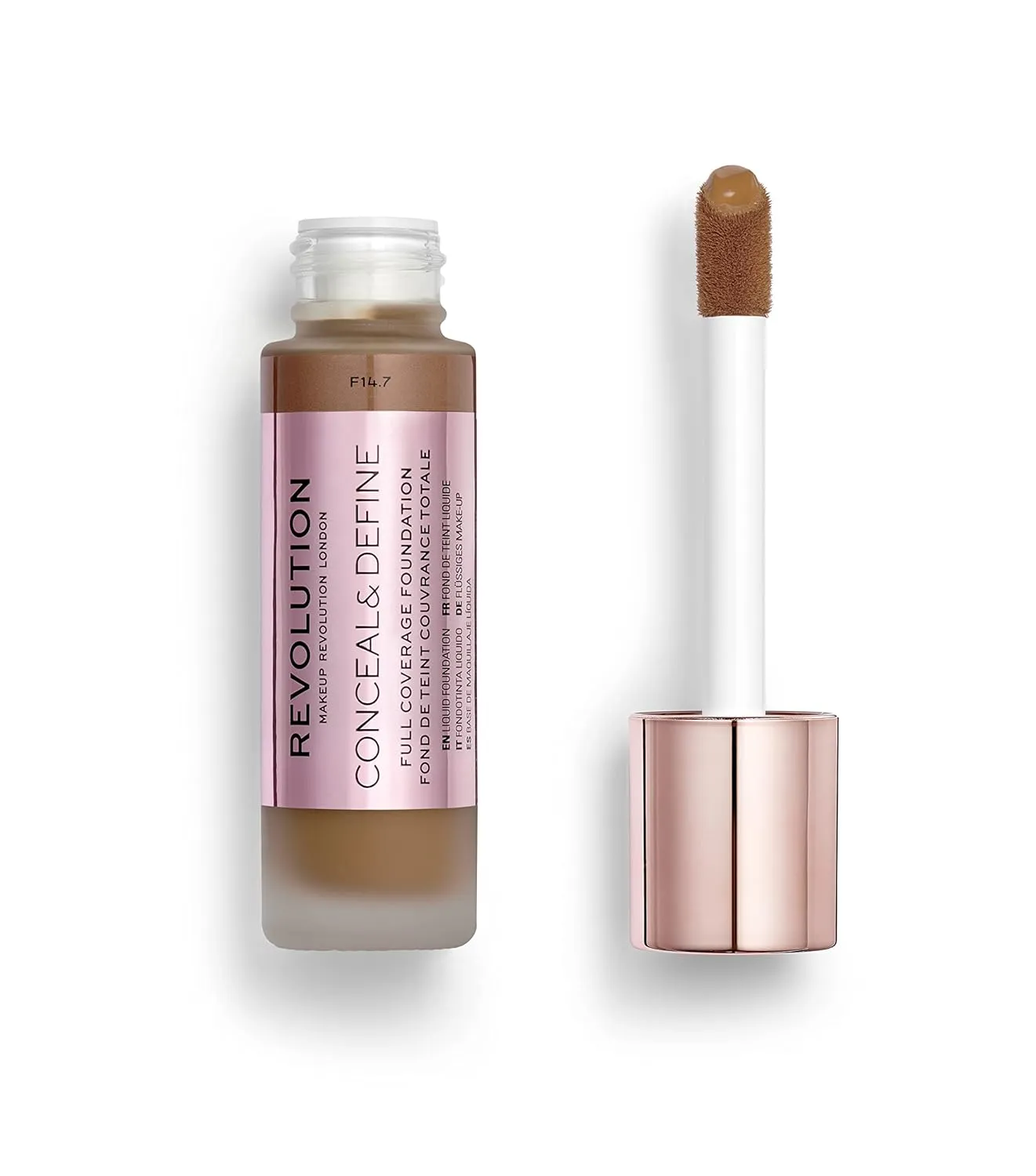 Makeup Revolution Conceal and Define Foundation, Full Coverage & Matte Finish, F13.7 for Dark Skin Tones, Vegan & Cruelty-Free, 0.7 Fl Oz