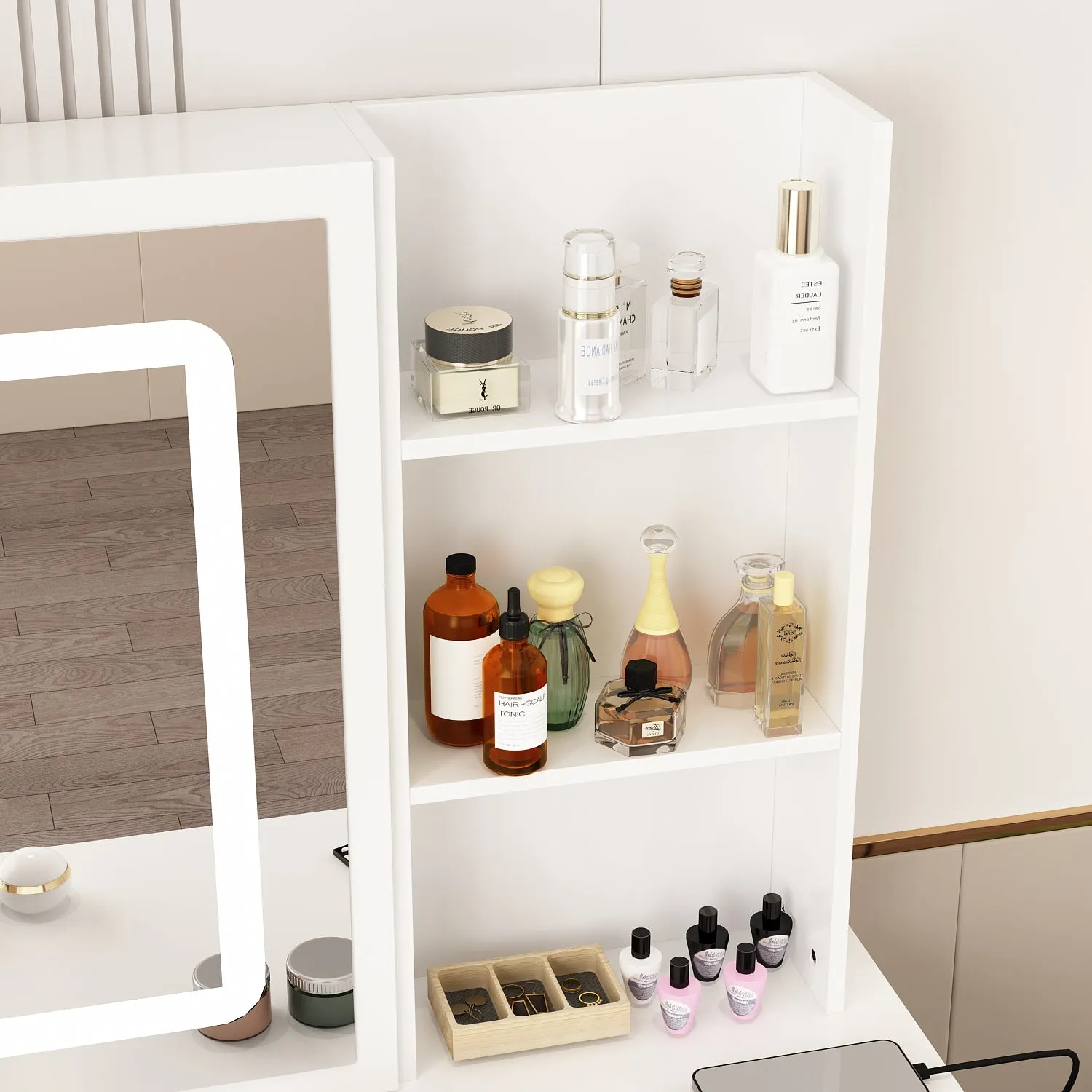 Makeup Vanity Desk with Lighted Mirror and Outlet