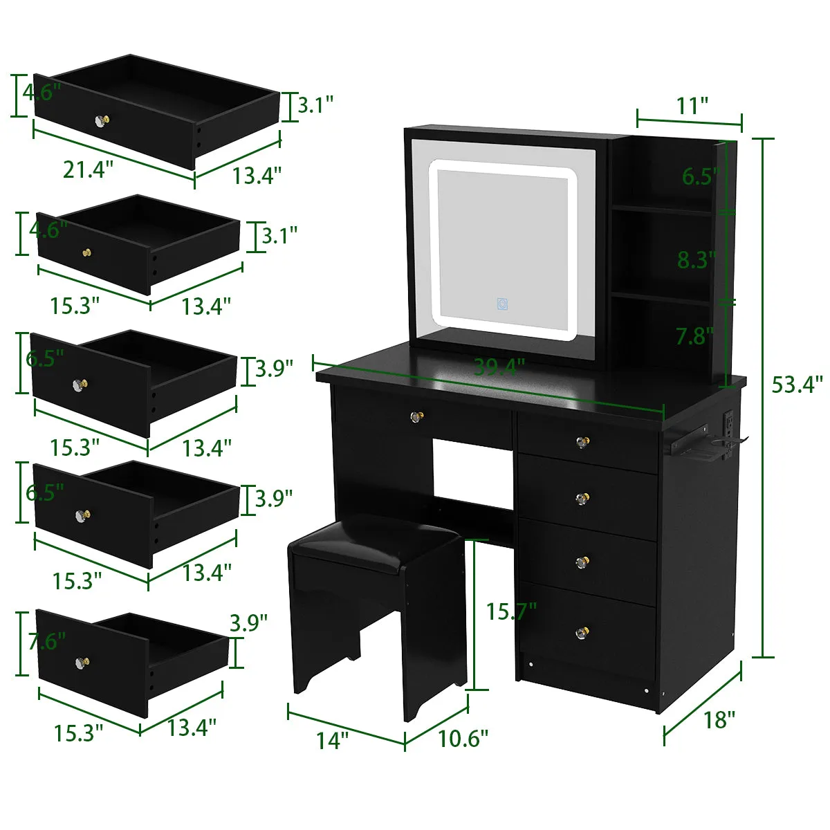 Makeup Vanity Desk with Lighted Mirror and Outlet