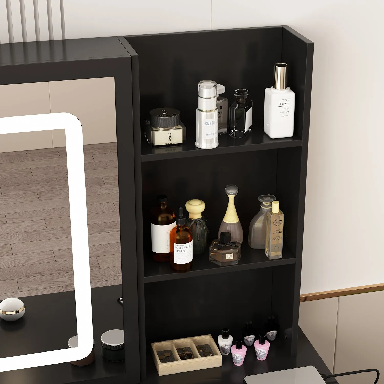 Makeup Vanity Desk with Lighted Mirror and Outlet