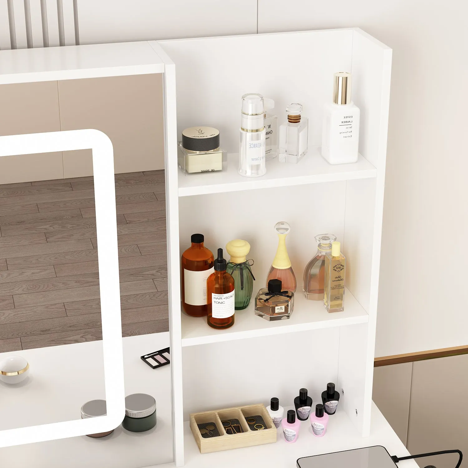 Makeup Vanity Desk with Lighted Mirror and Outlet