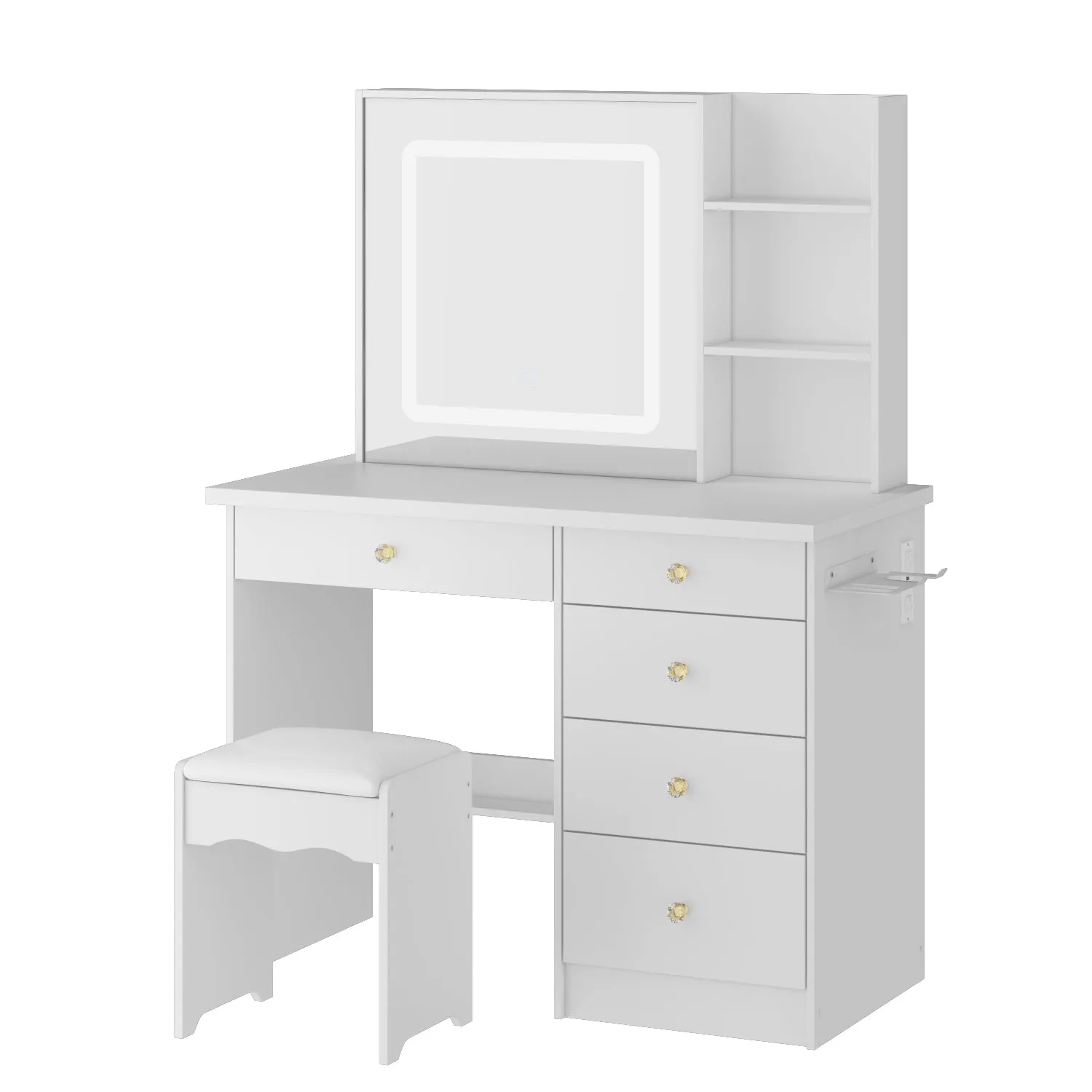 Makeup Vanity Desk with Lighted Mirror and Outlet
