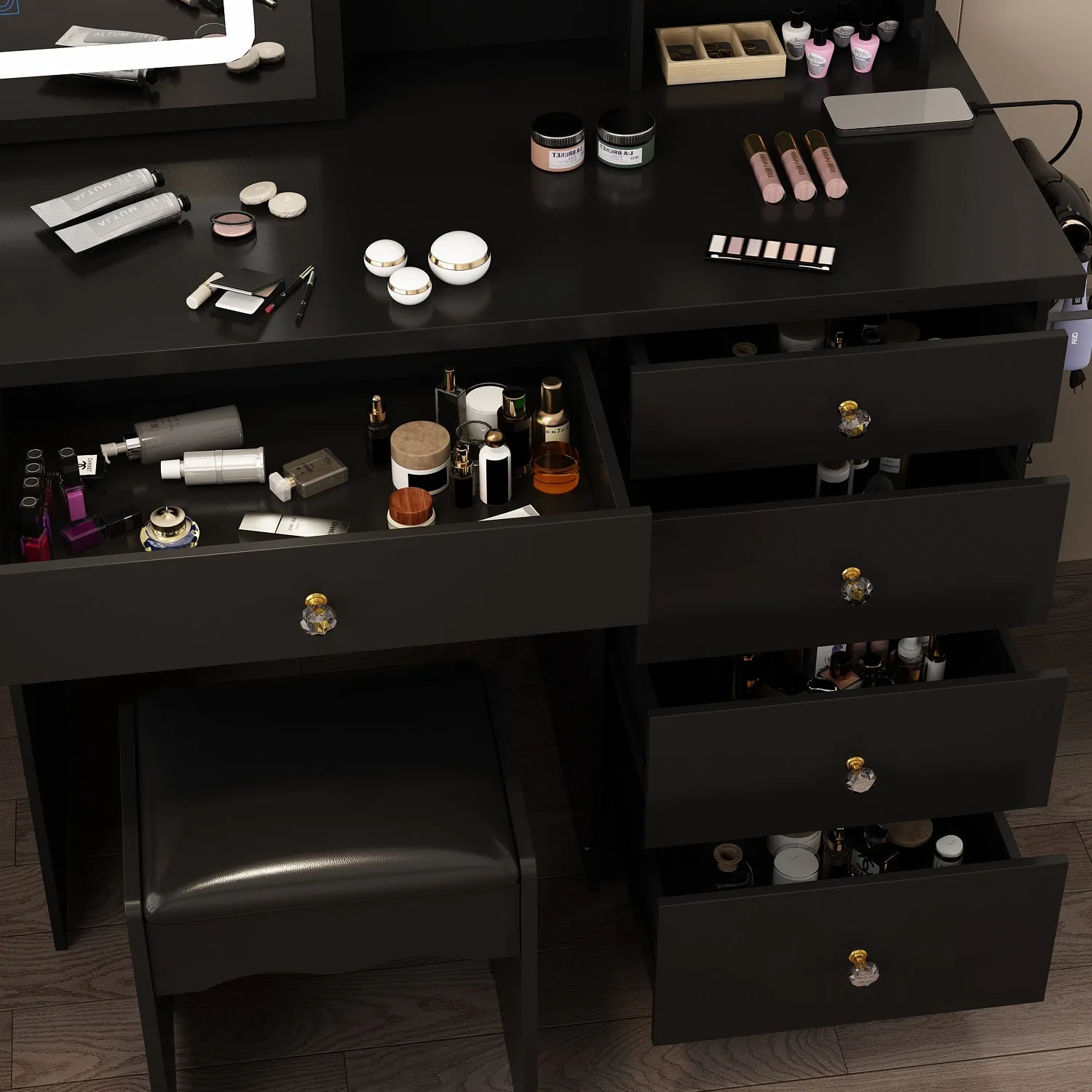 Makeup Vanity Desk with Lighted Mirror and Outlet