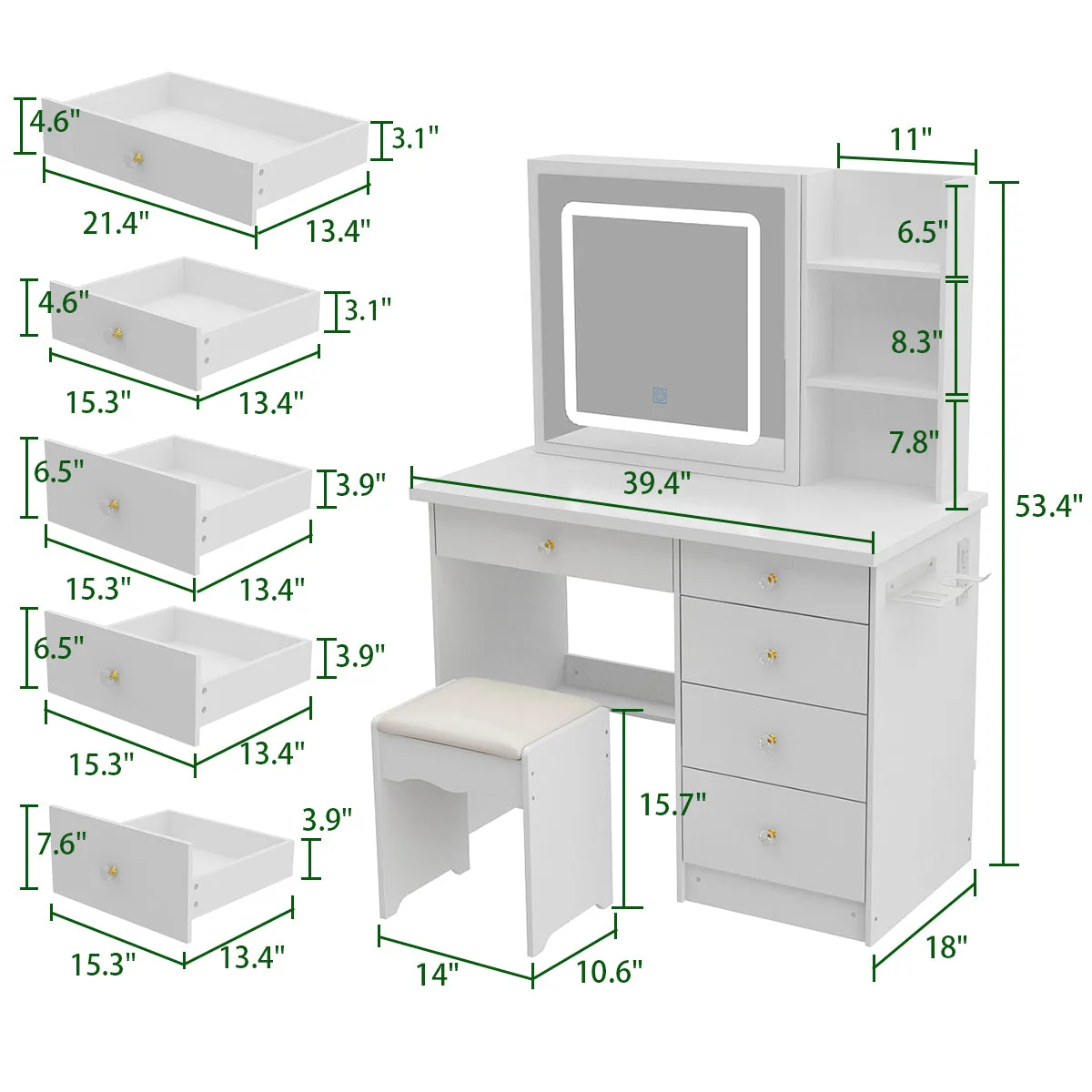 Makeup Vanity Desk with Lighted Mirror and Outlet