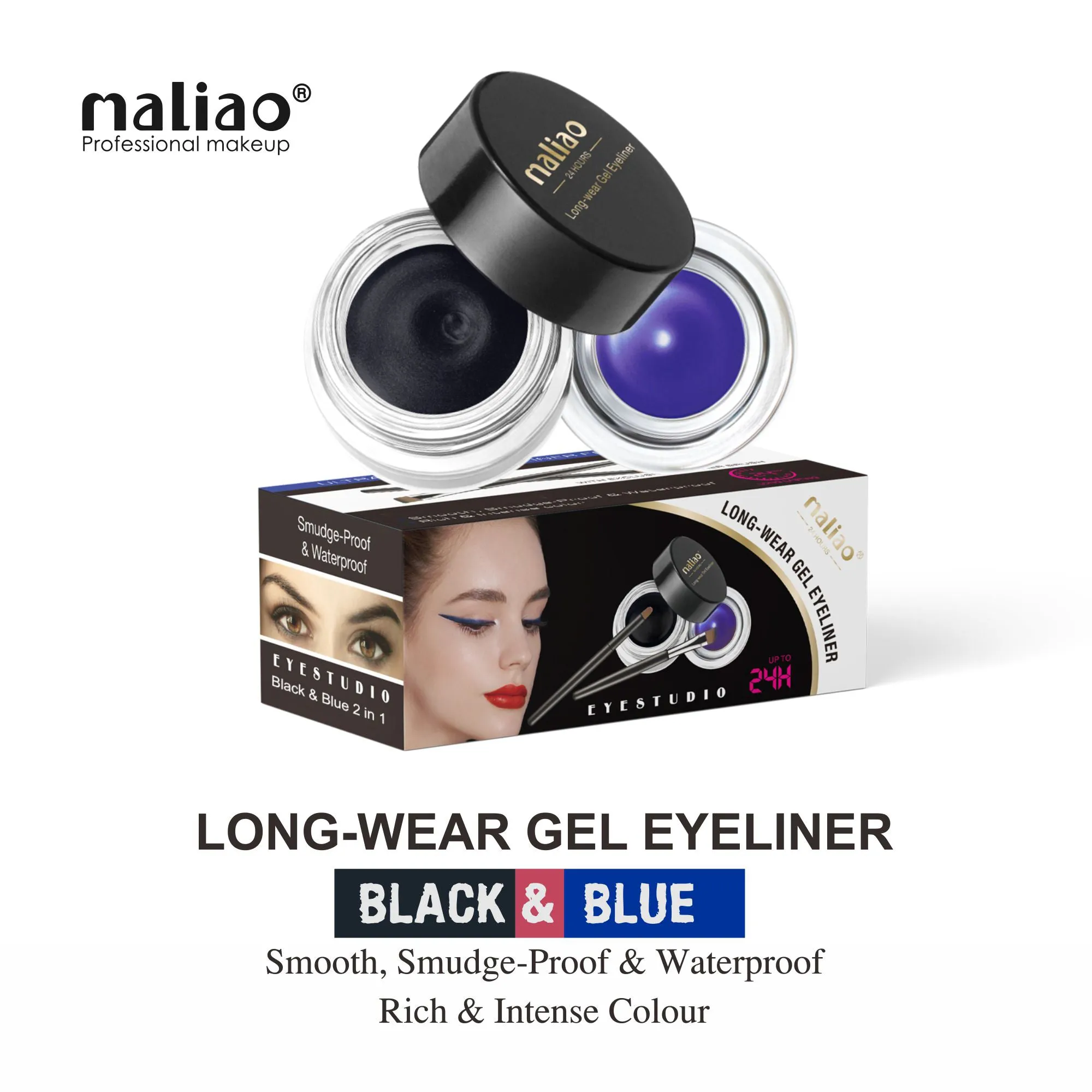 MALIAO 24 Hr Long-Lasting Gel Eye Liner 2 in 1 with Exclusive Eyeliner Brush