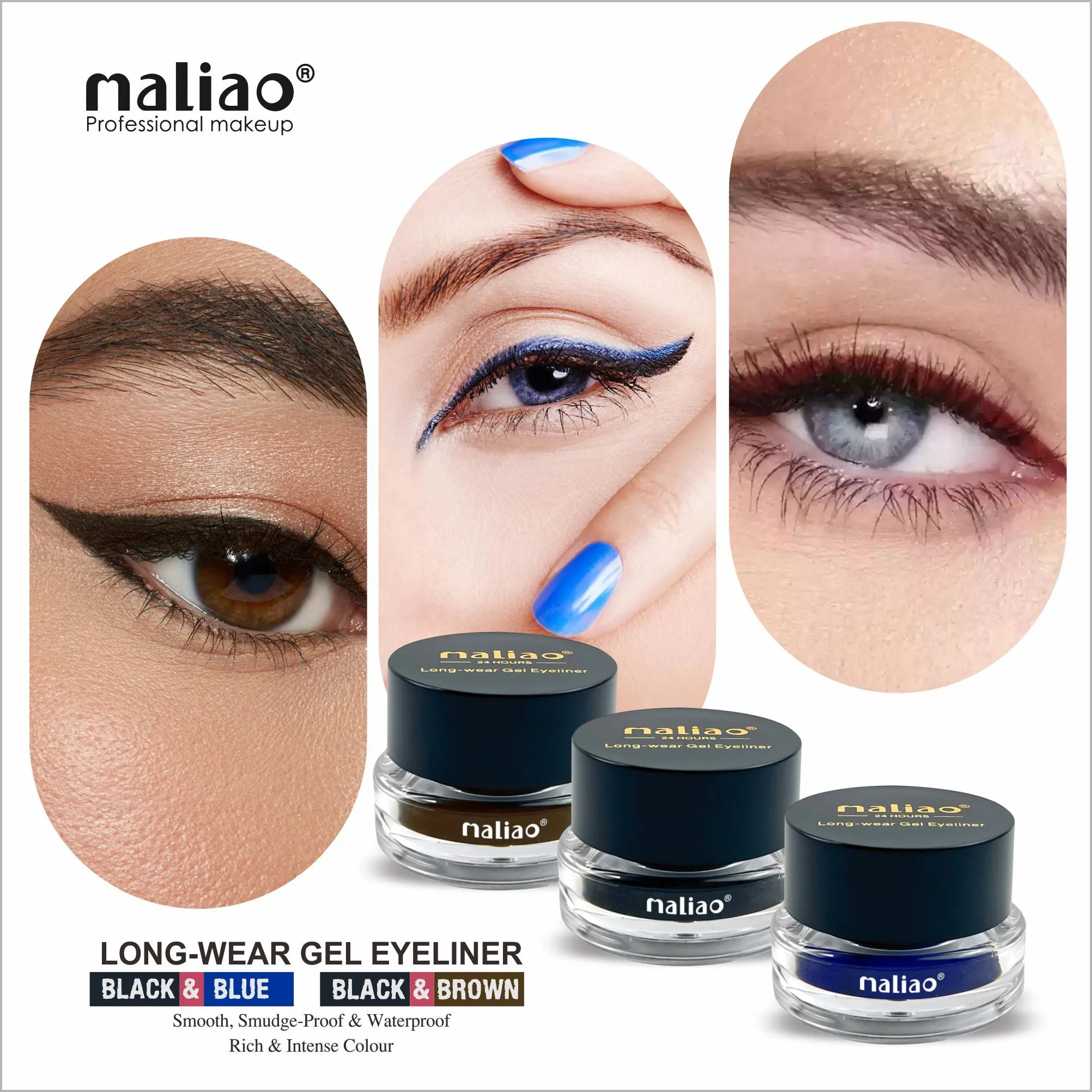 MALIAO 24 Hr Long-Lasting Gel Eye Liner 2 in 1 with Exclusive Eyeliner Brush
