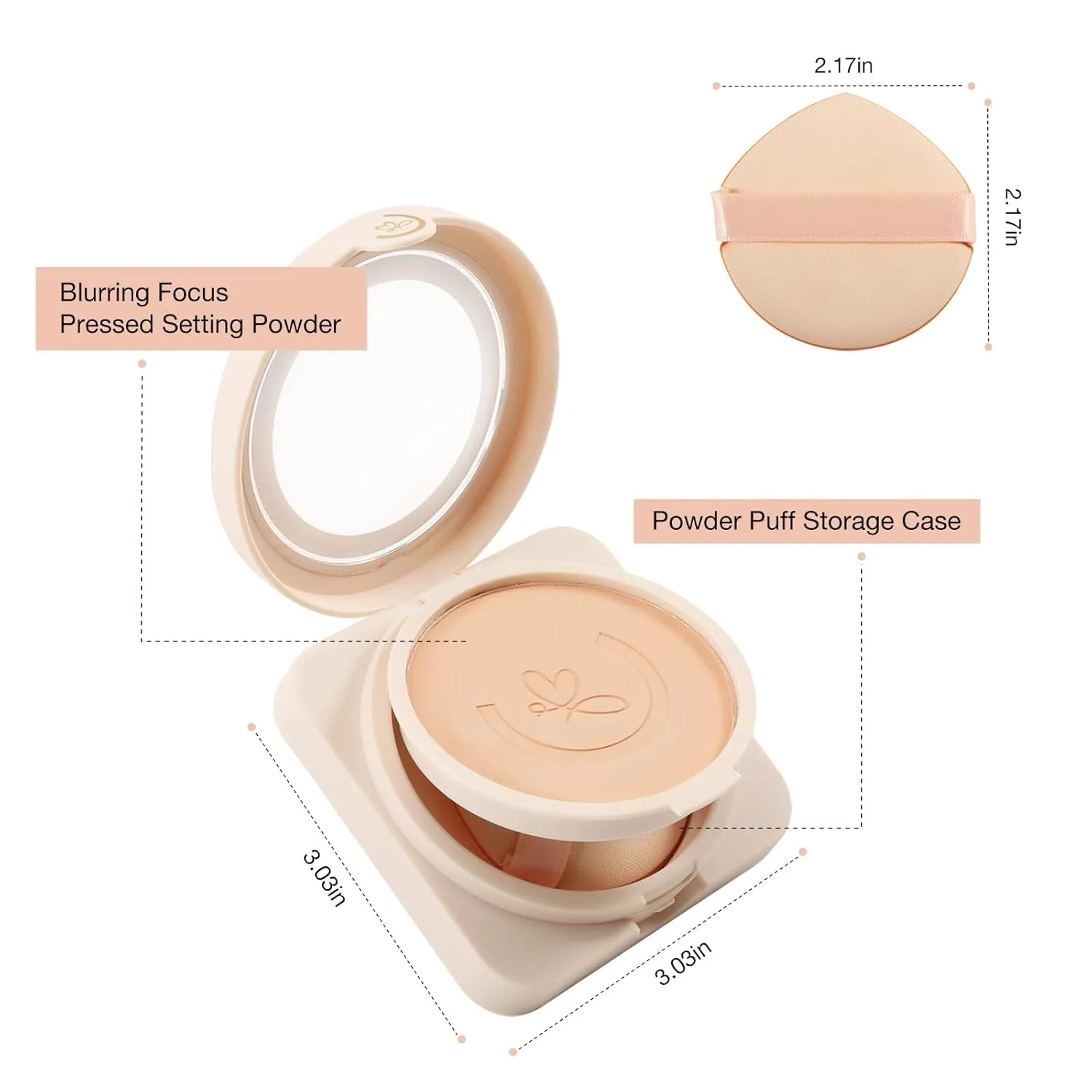 Matte Pressed Powder, Wet & Dry Concealer Foundation, Oil Control Flawless Setting Powder, Portable Face Makeup Compact with Puff Applicator